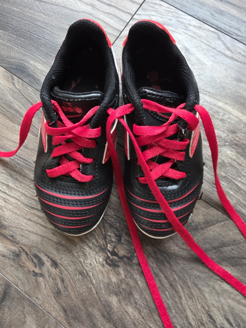 Diadora Toddler Black Cleats with Bright Red Laces